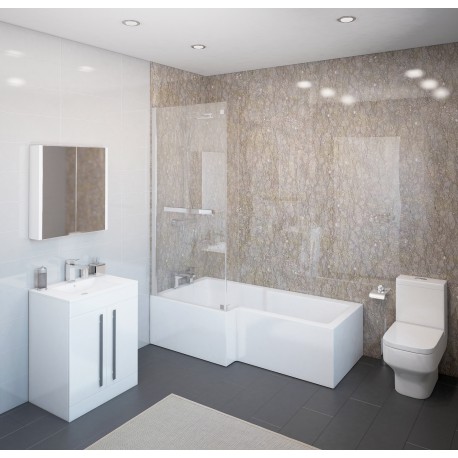 DBS Select Thorpe Complete Modern White Bathroom Suite with Left Hand L-Shaped Bath