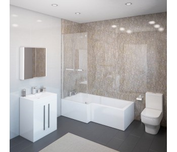 Thorpe Complete Modern White Bathroom Suite with Left Hand L-Shaped Bath