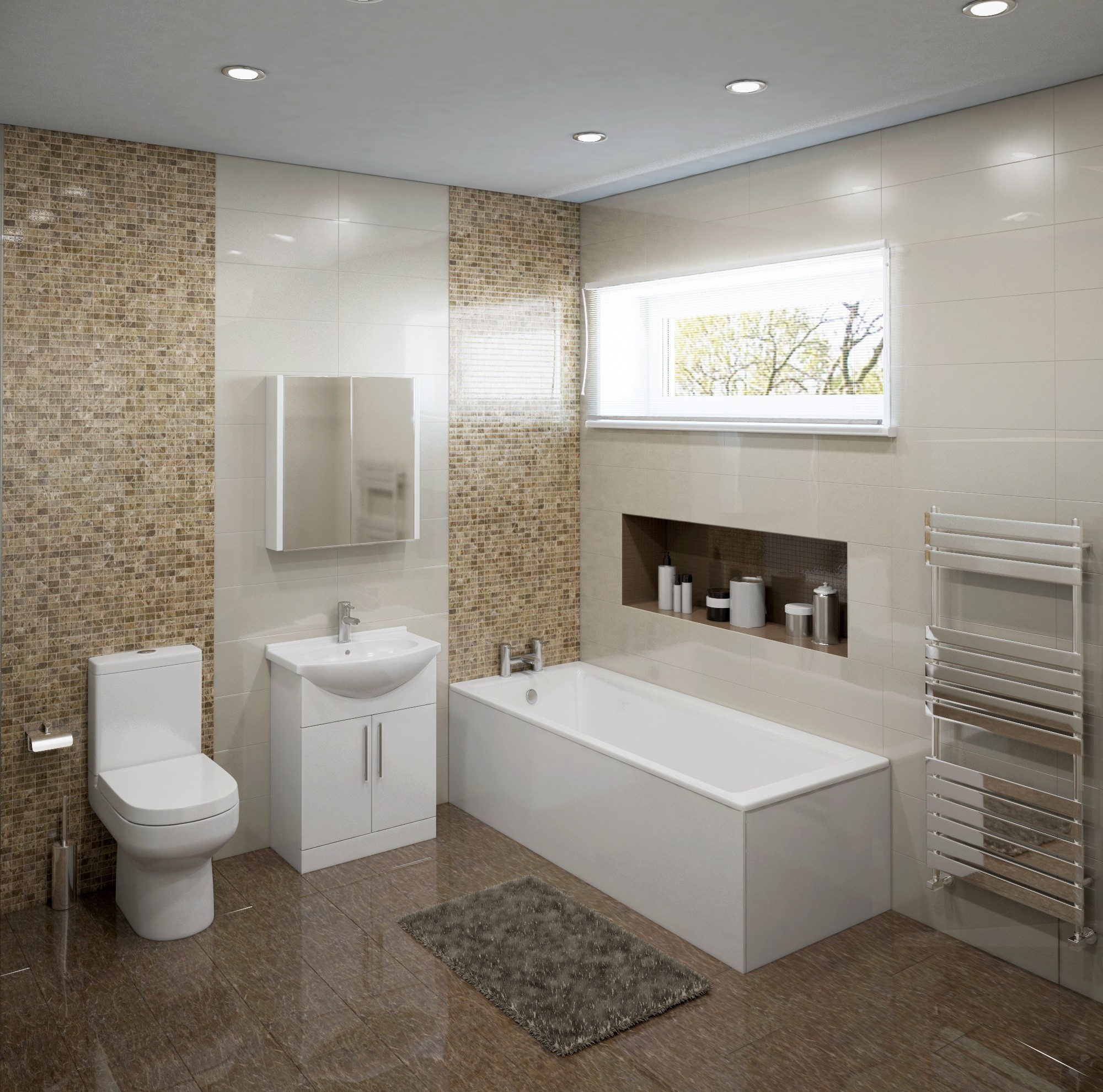 Single Ended 1700mm Shower Bath with Toilet Basin Panels and Bath Screen -  Alton - Furniture123