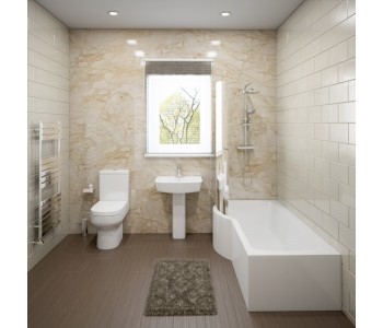 Hemsby Complete Modern White Bathroom Suite with Left Hand P-Shaped Bath