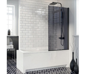Square Edge Black 6mm Glass Bath Screen 1400mm x 800mm