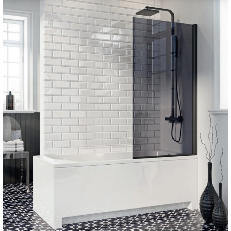 Square Edge Black 6mm Glass Bath Screen 1400mm x 800mm
