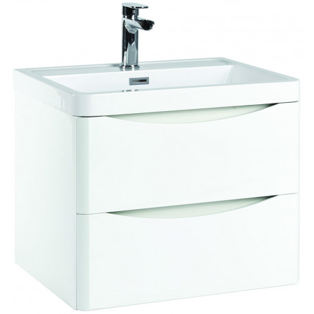 Iona Contour Gloss White Wall Hung Two Drawer Vanity Unit and Basin 600mm