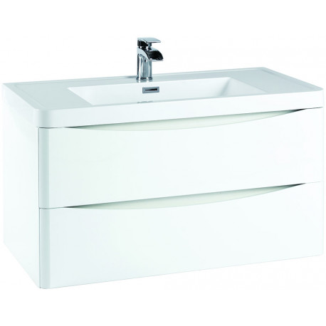 Iona Contour Gloss White Wall Hung Two Drawer Vanity Unit and Basin 900mm
