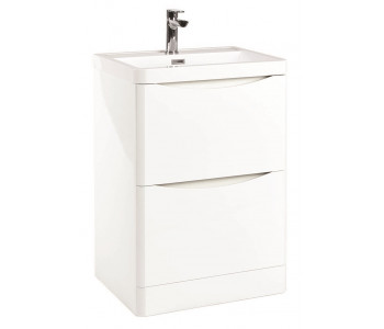 Iona Contour Gloss White Floor Standing Two Drawer Vanity Unit and Basin 600mm