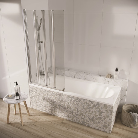 Iona A6 Easy Clean 6mm Single Arm Four Panel Bath Screen 1500mm x 800mm