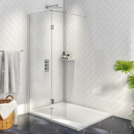 Ioan A8 Easy Clean 8mm Glass 800mm Wetroom Panel With 275mm Deflector Panel