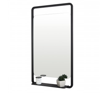Iona Noire Black Soft Square Bathroom Mirror With Shelf 900mmx 500mm