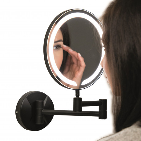 Iona Round Black LED Wall Mounted Make-Up Mirror 200mm