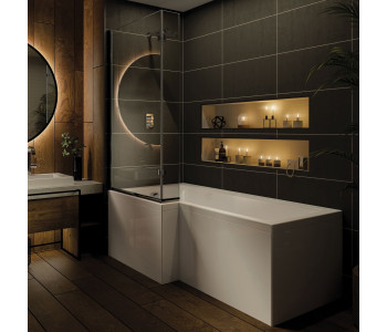 Iona L Shaped Shower Bath 1700mm x 850mm Left Hand with Panel and Screen