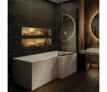 Iona L Shaped Shower Bath 1700mm x 850mm Right Hand with Panel and Screen