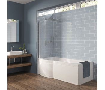 Iona P Shaped Shower Bath 1700mm x 850mm Left Hand with Panel and Screen