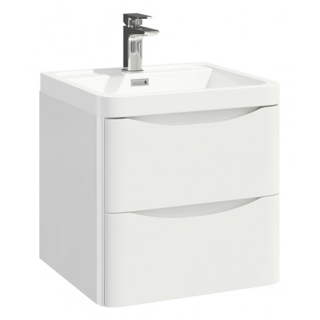 Iona Contour Gloss White Wall Hung Two Drawer Vanity Unit and Basin 500mm