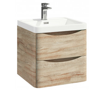 Iona Contour Driftwood Wall Hung Two Drawer Vanity Unit and Basin 500mm