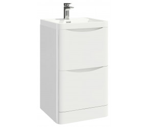 Iona Contour Gloss White Floor Mounted Two Drawer Vanity Unit and Basin 500mm