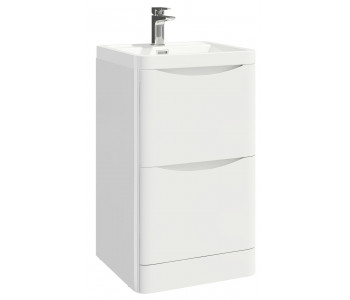 Iona Contour Gloss White Floor Mounted Two Drawer Vanity Unit and Basin 500mm