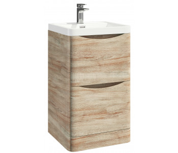 Iona Contour Driftwood Floor Mounted Two Drawer Vanity Unit and Basin 500mm