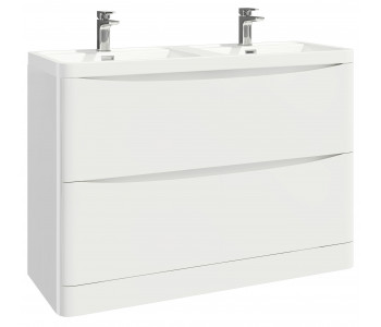 Iona Contour Gloss White Floor Mounted Two Drawer Vanity Unit and Basin 1200mm