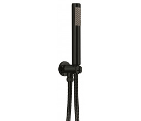 Iona Matt Black Round Shower Handset With Hose And Outlet