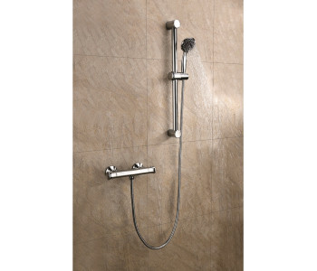 Iona Entry Chrome Round Bar Shower Valve With Riser Kit and Fast Fix Brackets
