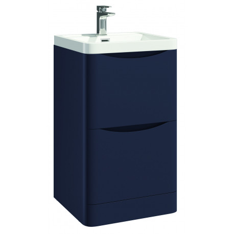 Iona Contour Indigo Blue Floor Mounted Two Drawer Vanity Unit and Basin 500mm