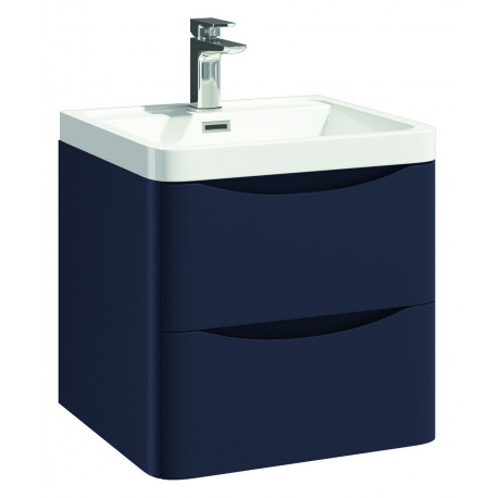 Iona Contour Indigo Blue Wall Hung Two Drawer Vanity Unit and Basin 500mm