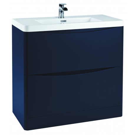 Iona Contour Indigo Blue Floor Standing Two Drawer Vanity Unit and Basin 900mm
