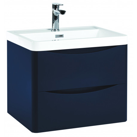 Iona Contour Indigo Blue Wall Hung Two Drawer Vanity Unit and Basin 600mm