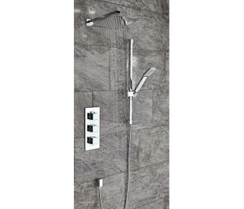 Iona Square Concealed Thermostatic Triple Shower Valve With Riser Kit
