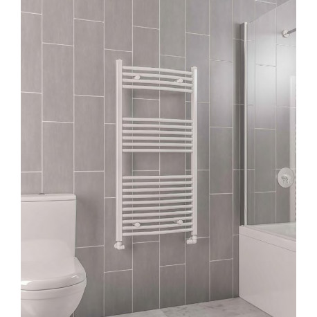 Eastbrook Wingrave Curved Gloss White Designer Towel Rail 800mm High x 600mm Wide