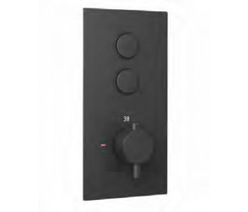 Eastbrook Smooth Black Round Concealed Thermostatic Double Push Button Shower Valve