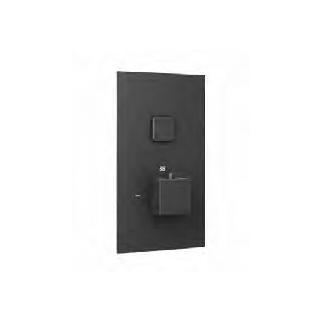 Eastbrook Smooth Black Square Concealed Thermostatic Single Push Button Shower Valve