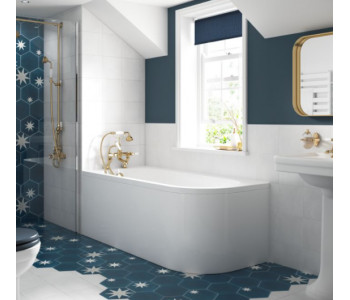 BC Designs Solid Blue Amerina Left Handed Corner Bath with Panel 1650 x 725