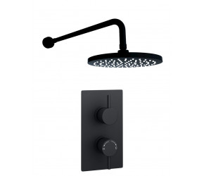 Kartell Nero Round Black Thermostatic Concealed Shower With Fixed Overhead Drencher