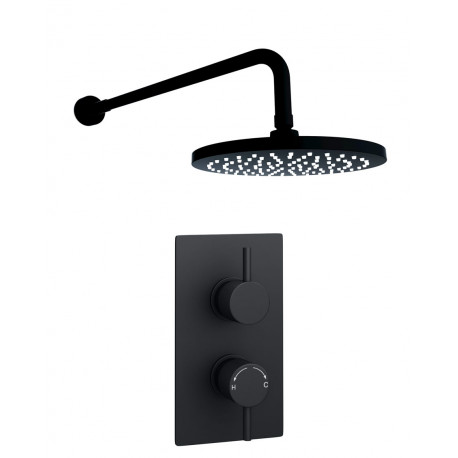 Kartell Nero Round Black Thermostatic Concealed Shower With Fixed Overhead Drencher