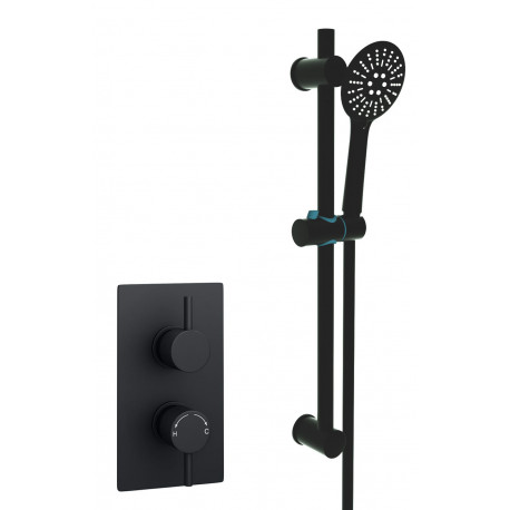 Kartell Nero Round Black Thermostatic Concealed Shower With Adjustable Slider Rail Kit