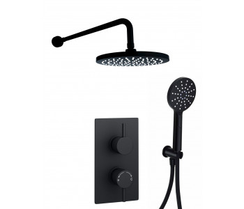 Kartell Nero Round Black Thermostatic Concealed Shower With Separate Handshower and Fixed Overhead Drencher