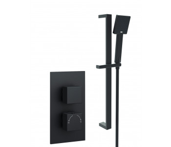 Kartell Nero Square Black Thermostatic Concealed Shower With Adjustable Slider Rail Kit