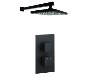 Kartell Nero Square Black Thermostatic Concealed Shower With Fixed Overhead Drencher