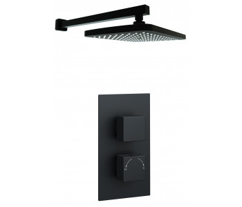 Kartell Nero Square Black Thermostatic Concealed Shower With Fixed Overhead Drencher