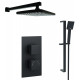 Kartell Nero Square Black Thermostatic Concealed Shower With Adjustable slider Rail Kit and Fixed Over Head Drencher