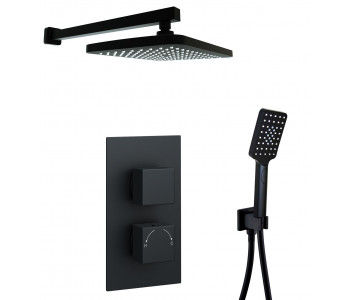 Kartell Nero Square Black Thermostatic Concealed Shower With Separate Handshower and Fixed Overhead Drencher
