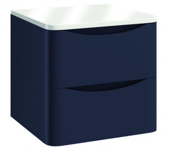 Iona Contour Indigo Blue Wall Hung Two Drawer Vanity Unit With Counter Top 500mm