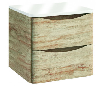 Iona Contour Driftwood Wall Hung Two Drawer Vanity Unit With Counter Top 500mm