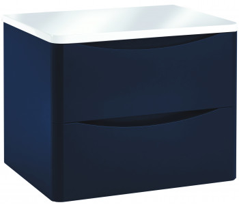 Iona Contour Indigo Blue Wall Hung Two Drawer Vanity Unit With Counter Top 600mm