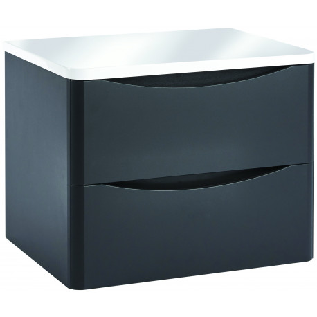 Iona Contour Matt Grey Wall Hung Two Drawer Vanity Unit With Counter Top 600mm