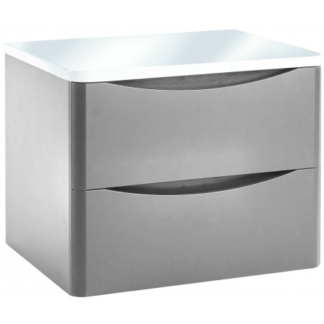 Iona Contour Pebble Grey Wall Hung Two Drawer Vanity Unit With Counter Top 600mm