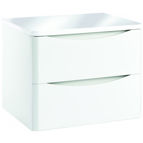 Iona Contour Gloss White Wall Hung Two Drawer Vanity Unit With Counter Top 600mm