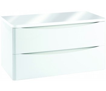 Iona Contour Gloss White Wall Hung Two Drawer Vanity Unit With Counter Top 900mm
