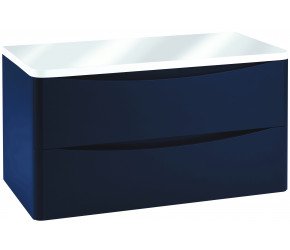 Iona Contour Indigo Blue Wall Hung Two Drawer Vanity Unit With Counter Top 900mm